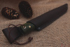 Кованый нож фултанг Bohler K 340, рукоять зеленая карельская береза. 