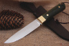 Кованый нож фултанг Bohler K 340, рукоять зеленая карельская береза. 