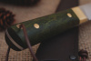 Кованый нож фултанг Bohler K 340, рукоять зеленая карельская береза. 
